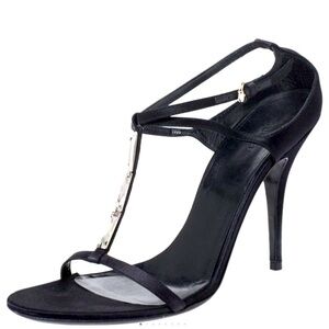 Gucci Black High-Heeled Sandals with T-Strap
